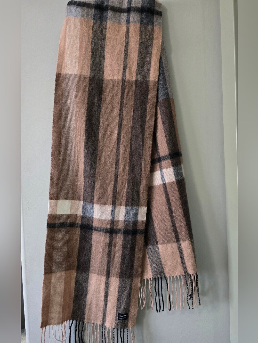 Jack & Jones Plaid Scarf in Brown, Cream & Gray 70% Wool